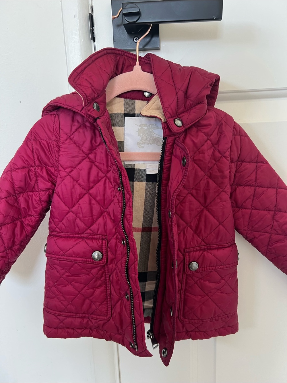Burberry Quilted Hooded Kids Jacket in Burgundy